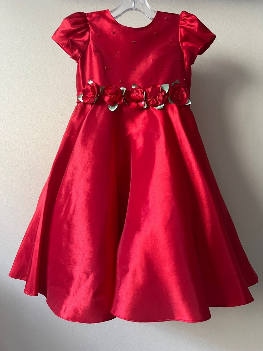 NWT Sarah Louise Classic Red Floral-Accent Girls' Costume Dress